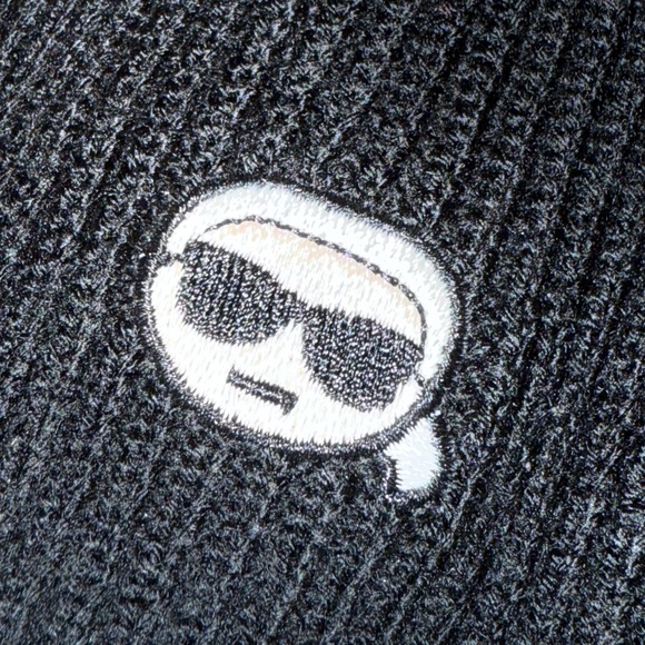 Karl Lagerfeld Black Beanie with Fun Icon Design - Picture 2 of 4